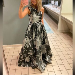 David Meister one shoulder floral gown